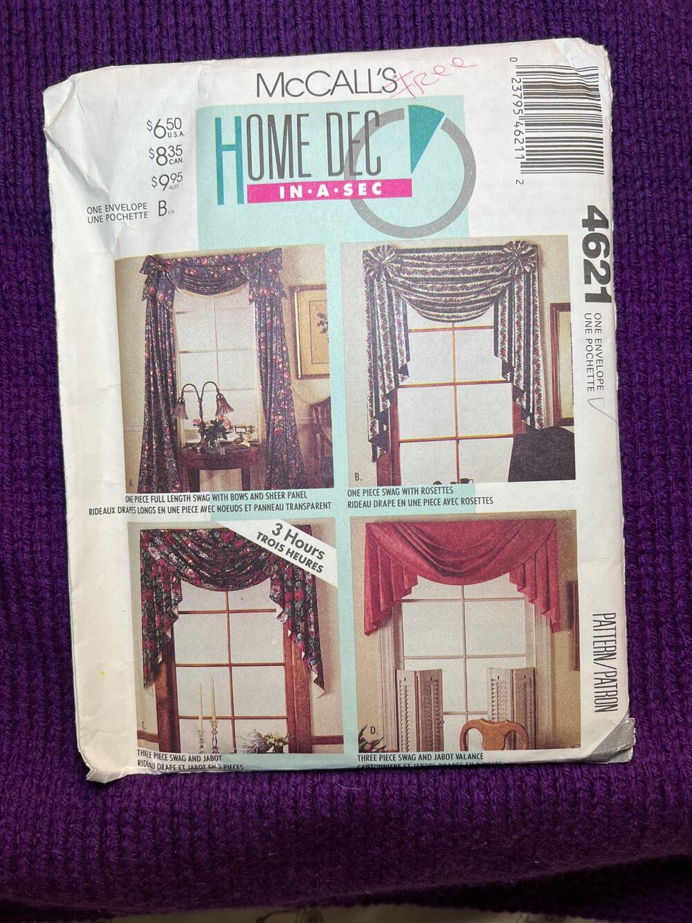 McCalls 4621 sewing pattern curtain window swag 1980s 1990s